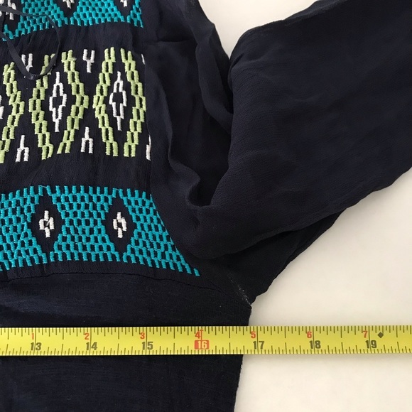 Lucky Brand | Aztec Print Pullover Top Womens Small Blue V-neck Sheer Size S - Picture 6 of 13